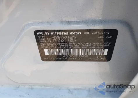 2024 Mitsubishi Mirage G4 Es/G4 Le/G4 Black Edition из США, поврежденный, VIN ML32FUFJ2RHF20381